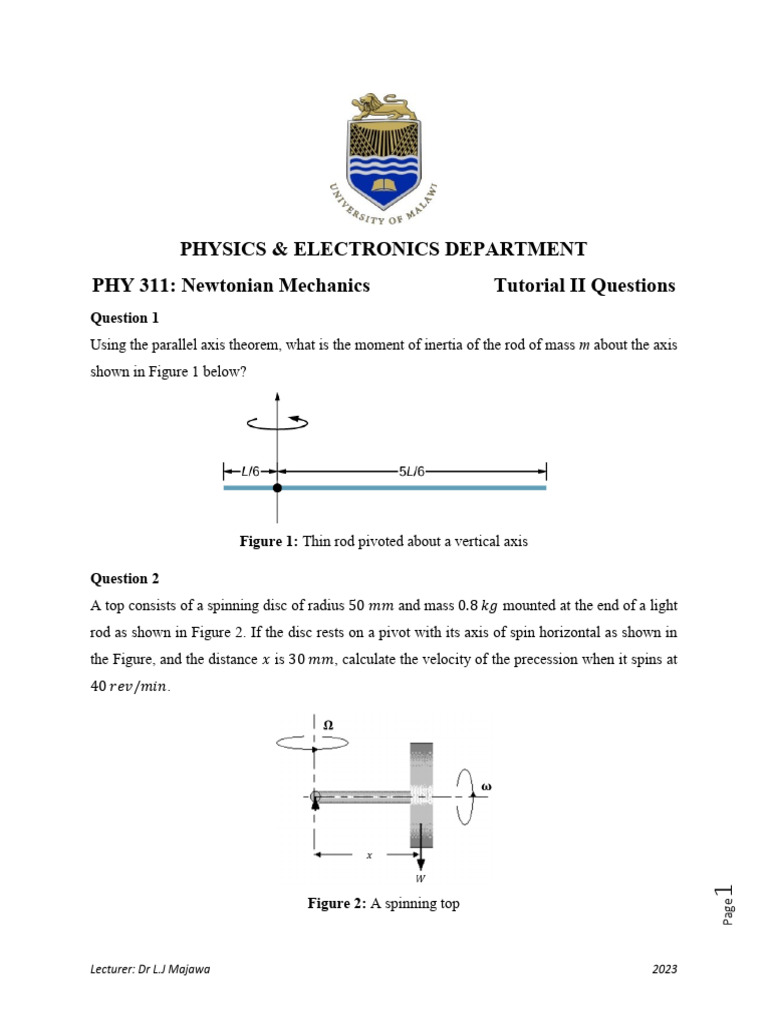 Newtonian Mechanics Tutorial Questions | PDF | Rotation Around A Fixed ...