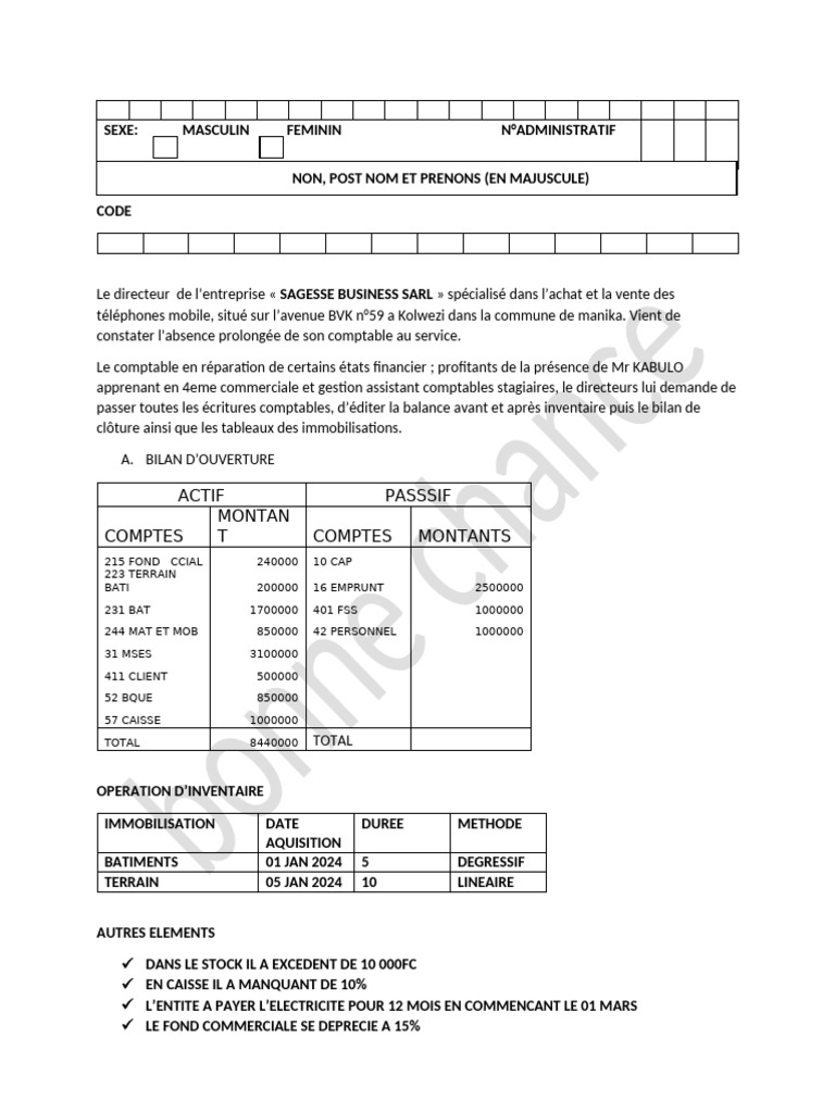 Rapport d'inventaire comptable 2024 | PDF | Comptabilité analytique ...