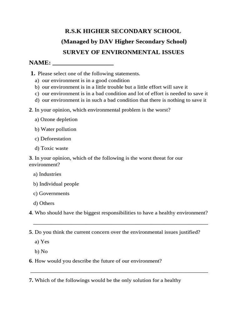 Environmental Issues Survey Questionnaire | PDF