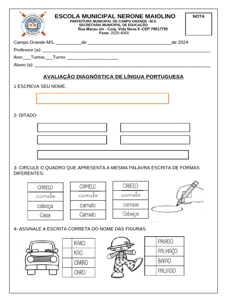 Avaliação Diagnóstica de Português 2024 | PDF