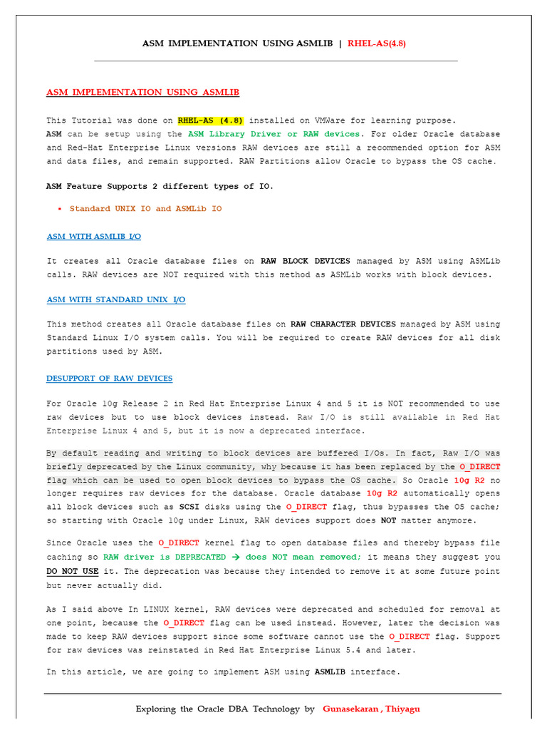 ASM Implementation with ASMLib on RHEL 4.8 | PDF | Linux | Device Driver
