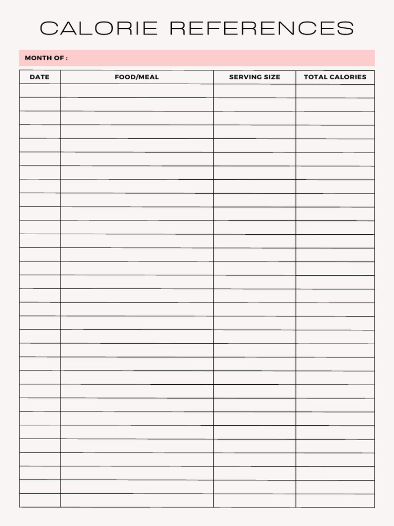 Calorie References Planner Sheet PDF | PDF