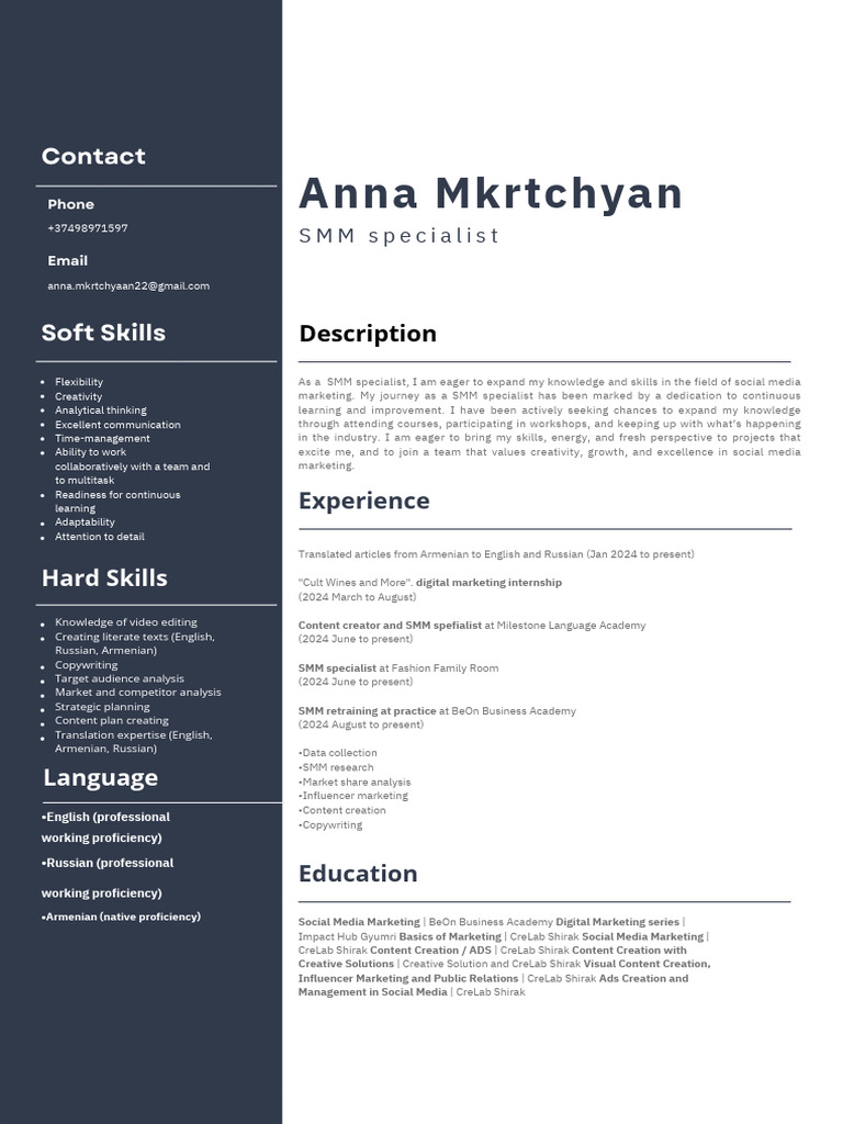 Anna Mkrtchyan CV | PDF | Social Media Marketing | Marketing