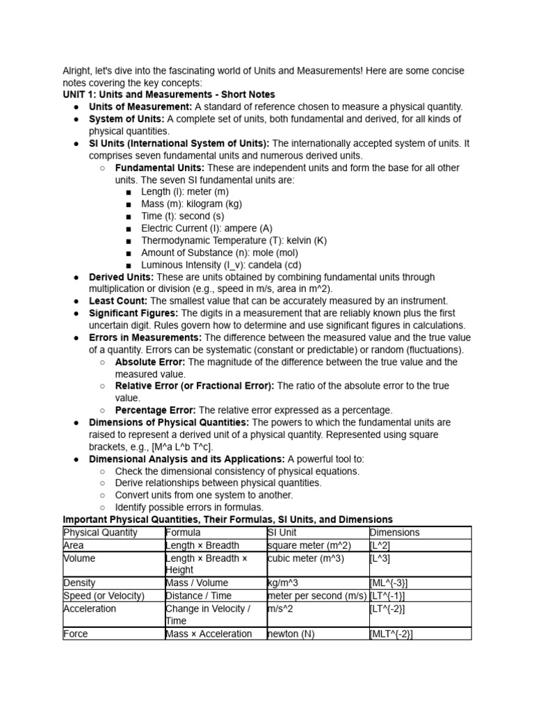 Units and Measurements Overview | PDF | International System Of Units ...
