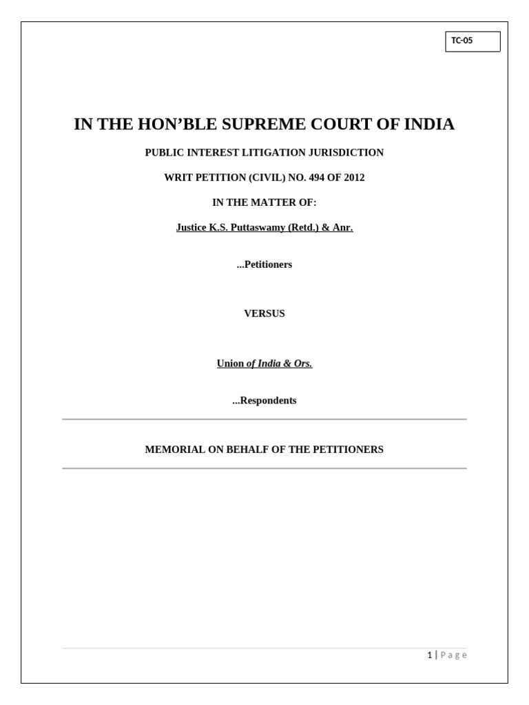Supreme Court Petition on Aadhaar Privacy Rights | PDF | Privacy ...