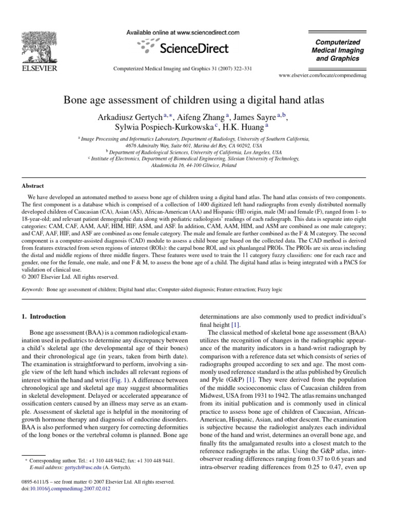 Bone Age Assessment of Children Using A Digital Hand Atlas | PDF ...