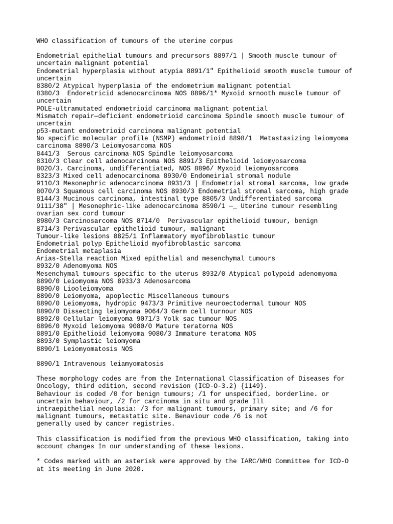 WHO Classification of Uterine Tumors | PDF | Neoplasms | Cancer