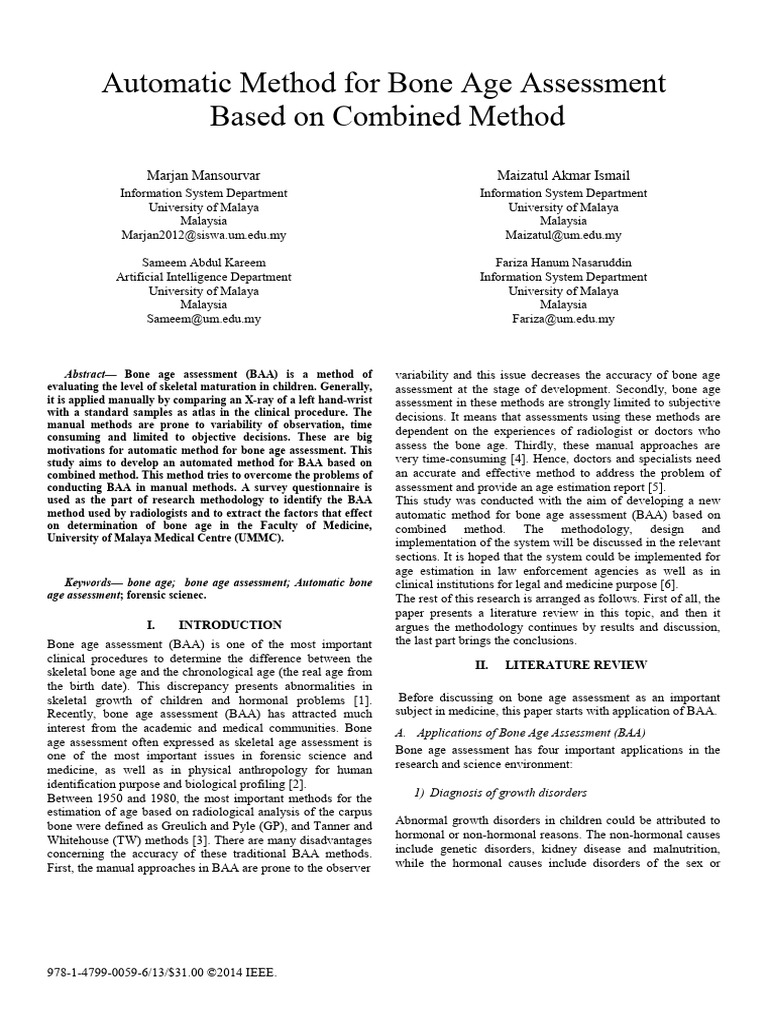Automated Bone Age Assessment Method | PDF | Methodology | Radiology