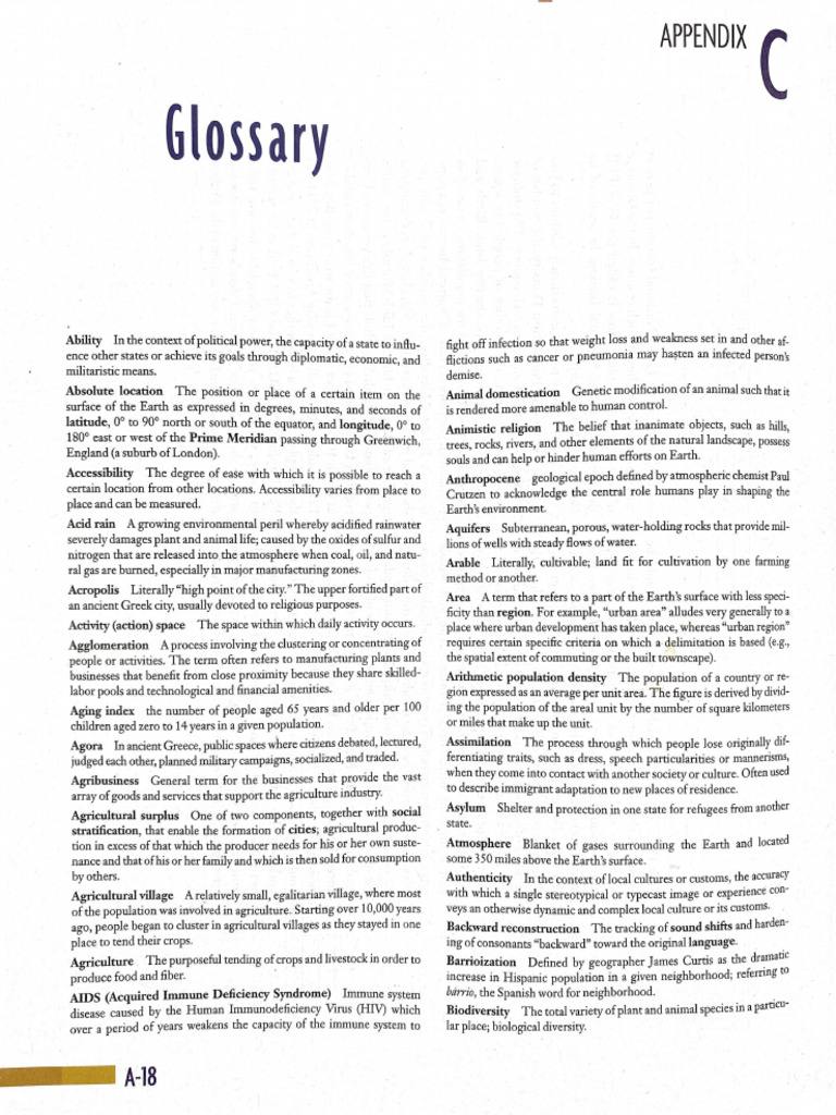 AP Human Geography Textbook Glossary | PDF