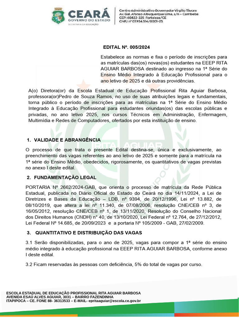 Matrículas EEEP 2025: Edital e Vagas | PDF