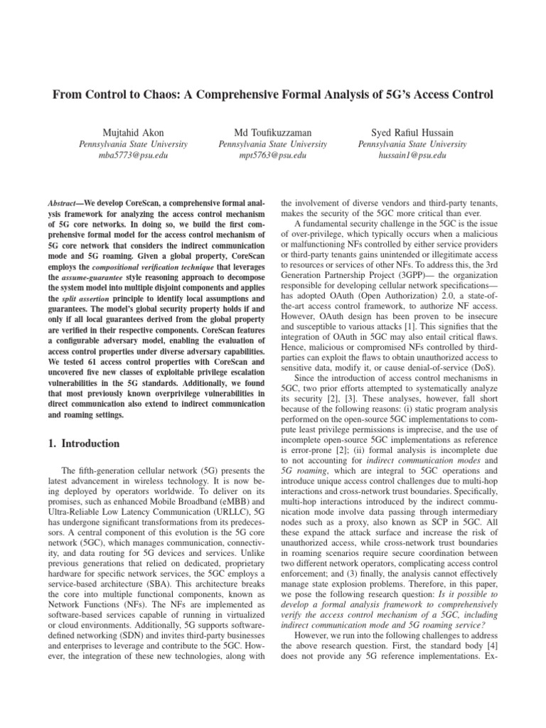 Formal Analysis of 5G Access Control | PDF | Computer Network ...