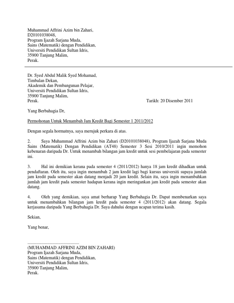 Contoh Surat Tambah Jam Kredit Pdf