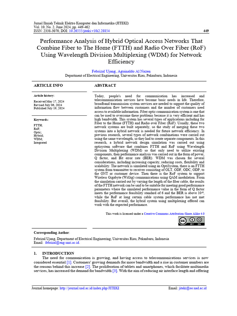 Performance Analysis of Hybrid Optical Access Netw | PDF | Fiber Optic ...