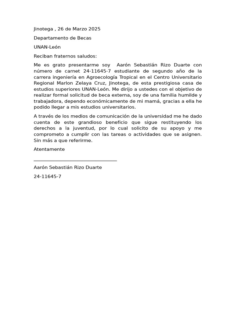 Solicitud de Beca Externa UNAN-León | PDF