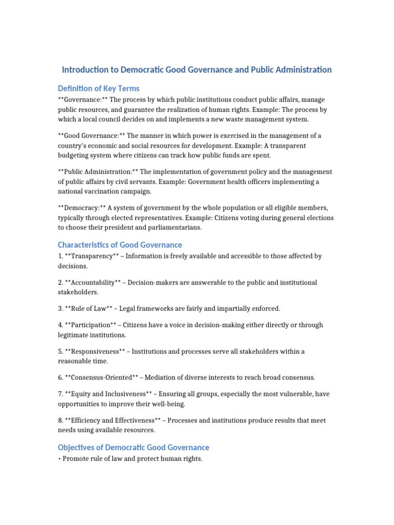 Democratic Good Governance and Public Administration Research Note ...
