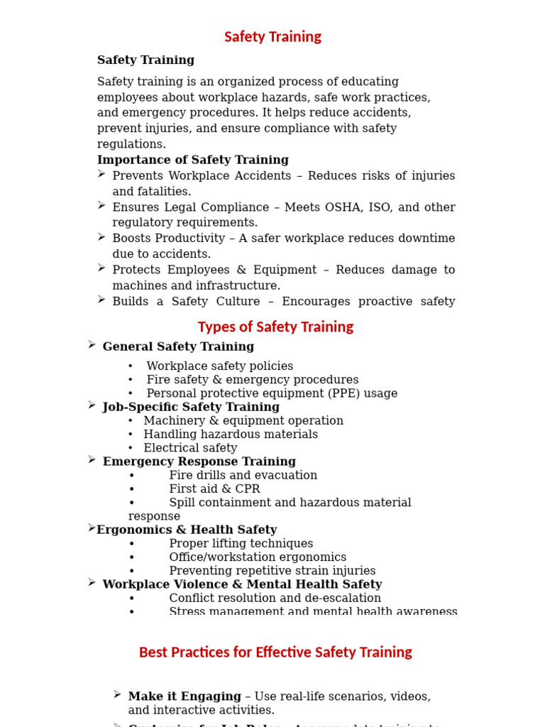 Essential Workplace Safety Training Guide | PDF | Occupational Safety ...