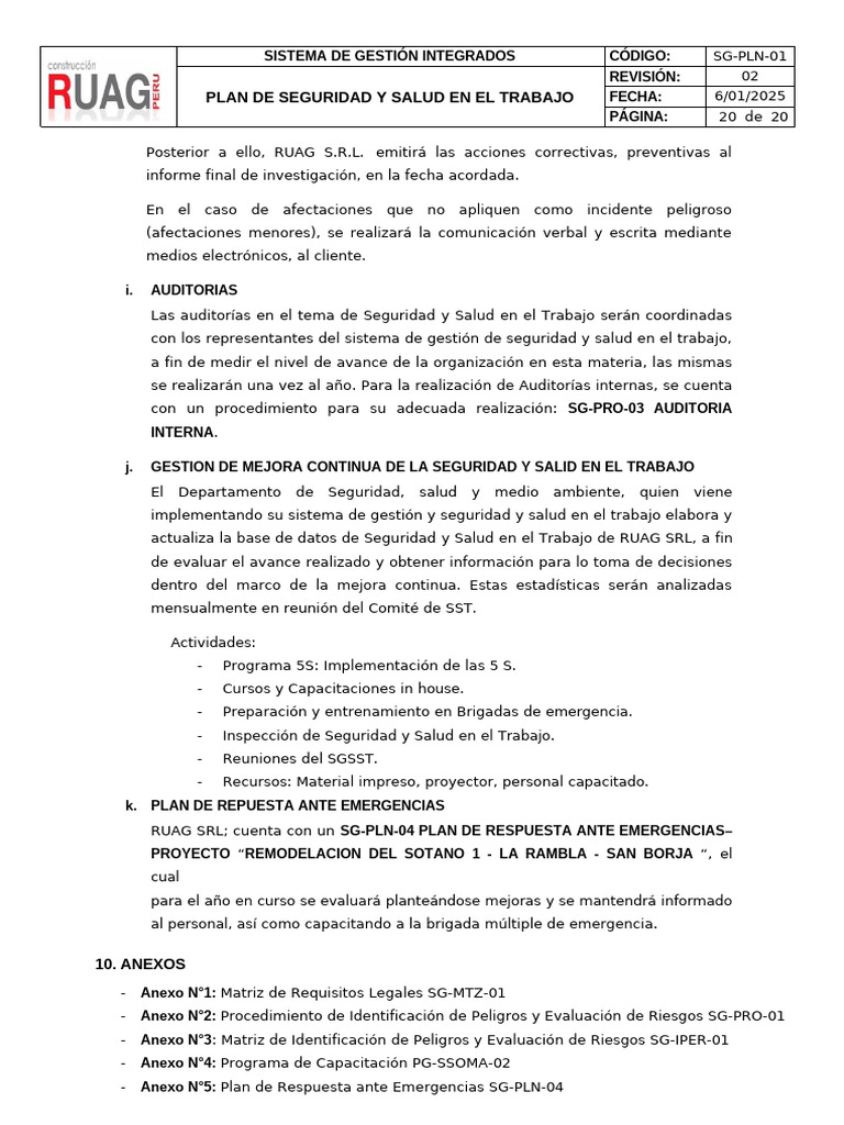 Plan de Seguridad y Salud Laboral 2025 | PDF | Evaluación de riesgos