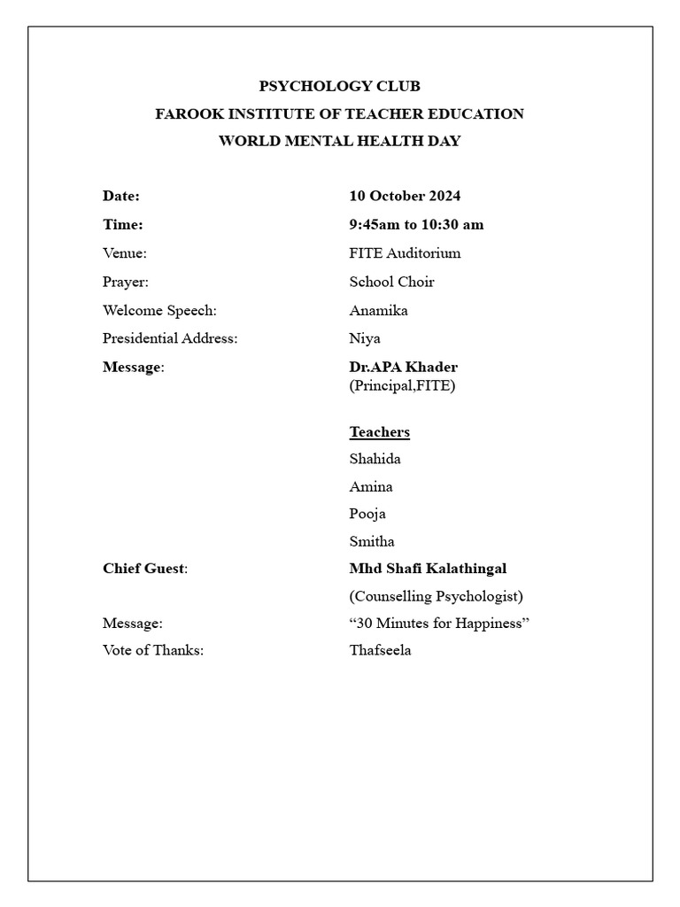 World Mental Health Day Event 2024 | PDF