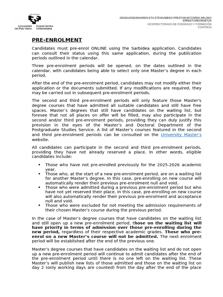 Pre-Enrolment Process for Master's Degrees | PDF | Academic Degree ...