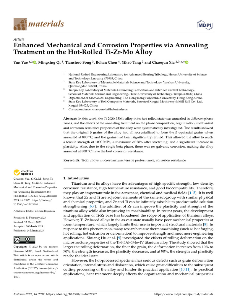 Enhanced Mechanical and Corrosion Properties Via A | PDF | Yield ...