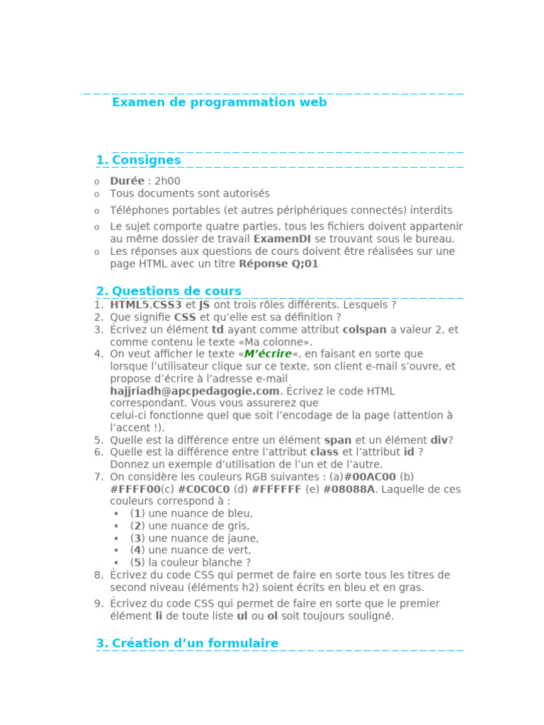 Examen de programmation web HTML/CSS | PDF | Html | Internet