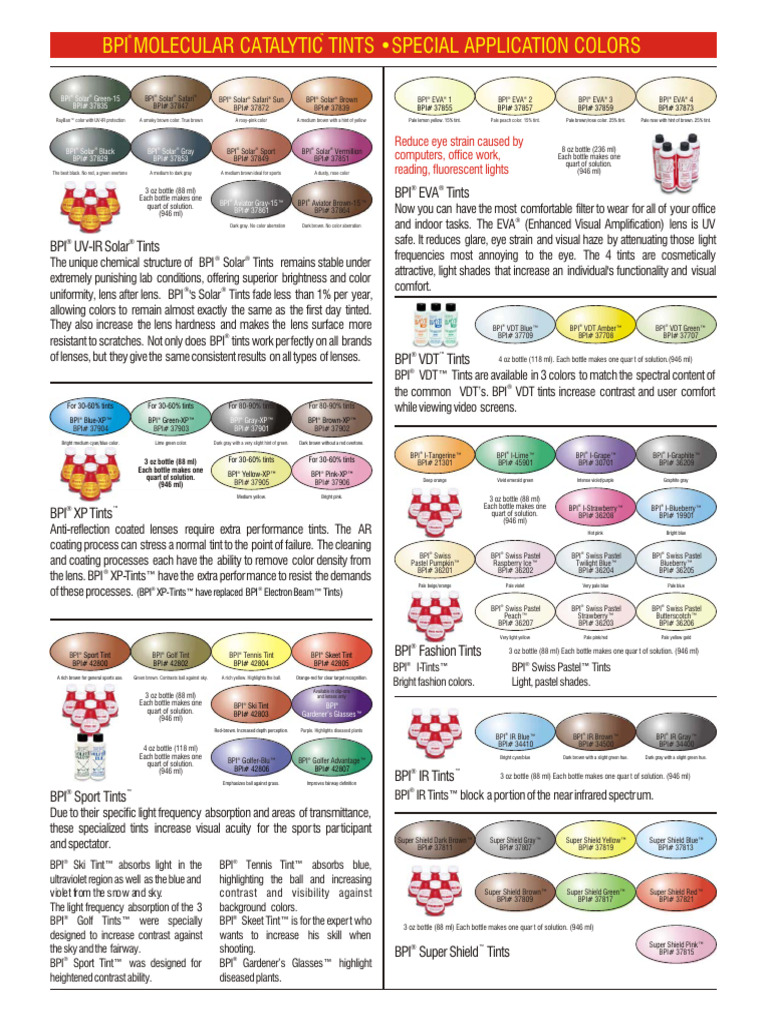 BPI Lens Tints and Color Options | PDF | Sunglasses | Light