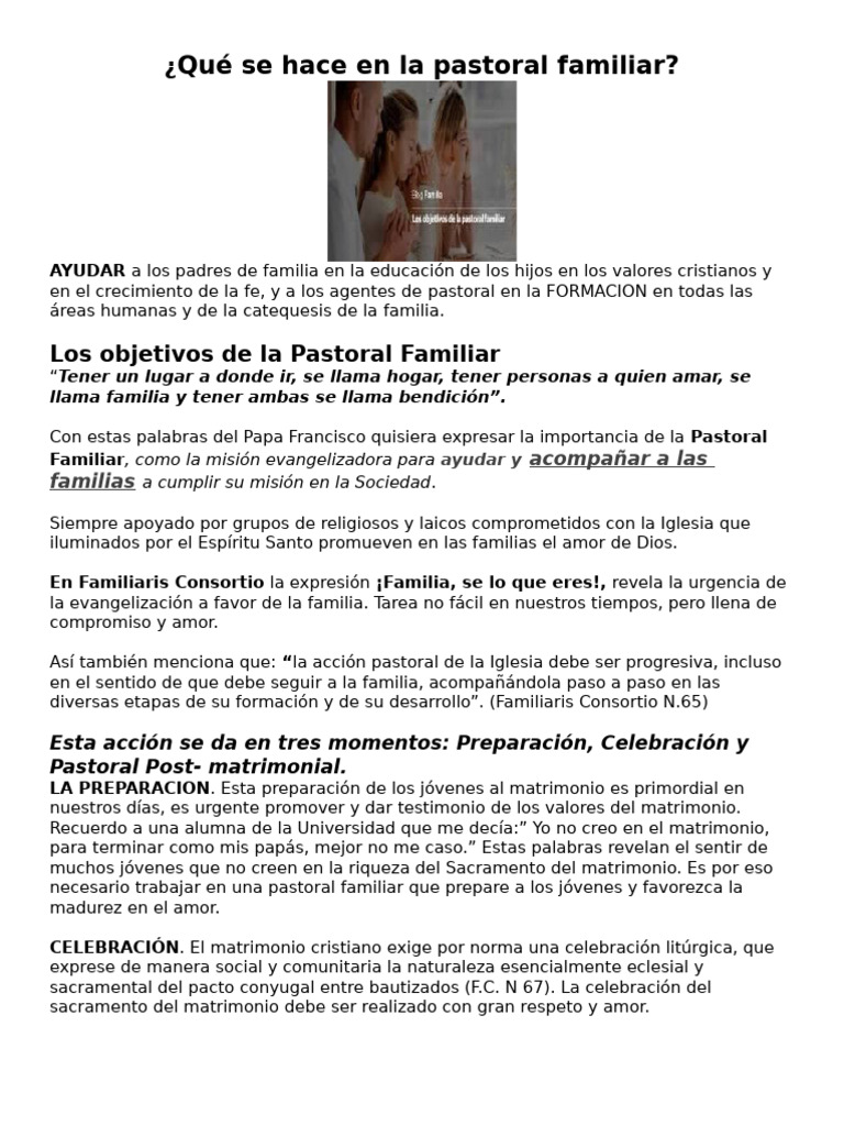 Importancia de la Pastoral Familiar | PDF | Amor | Matrimonio