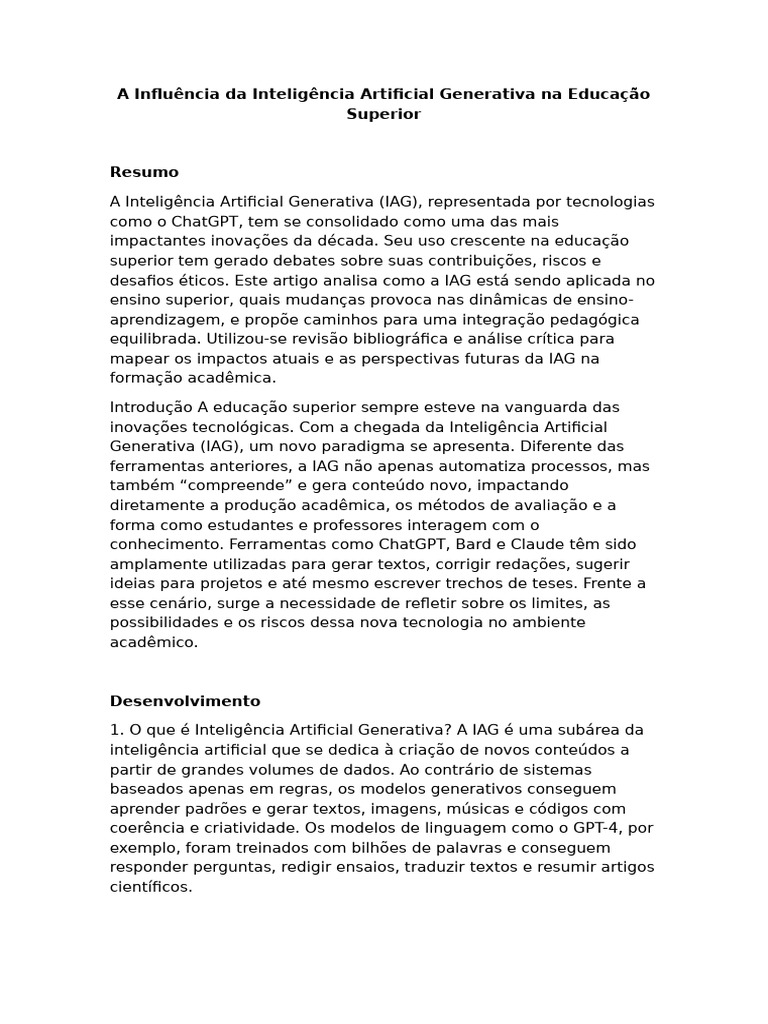 IAG na Educação Superior: Impactos e Desafios | PDF | Inteligência ...
