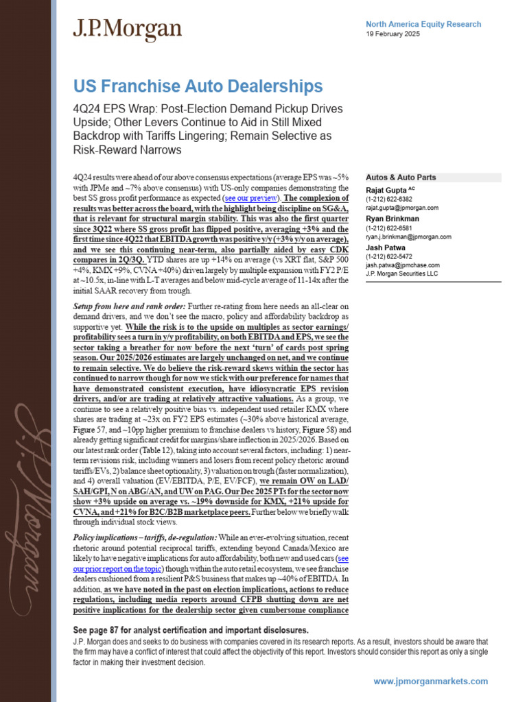 02-19-2025 US Franchise Auto Dealerships JPMC Report | PDF | Taxes |  Business