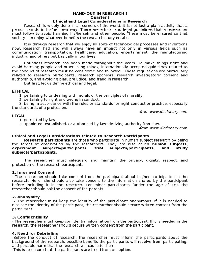 Ethical and Legal Guidelines in Research | PDF