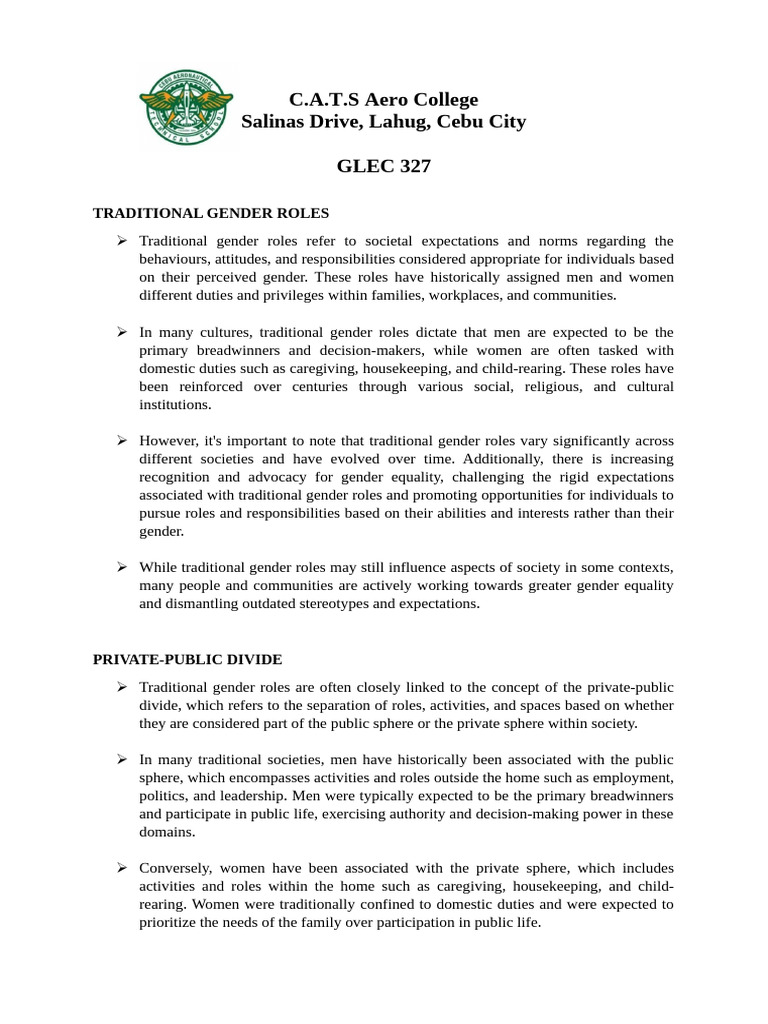 GLEC-traditional Gender Roles | PDF | Gender Role | Gender