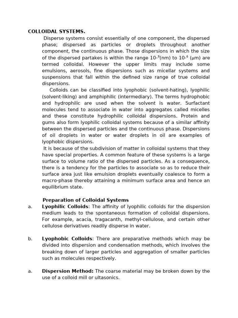 Understanding Colloidal Systems and Properties | PDF | Colloid | Ion