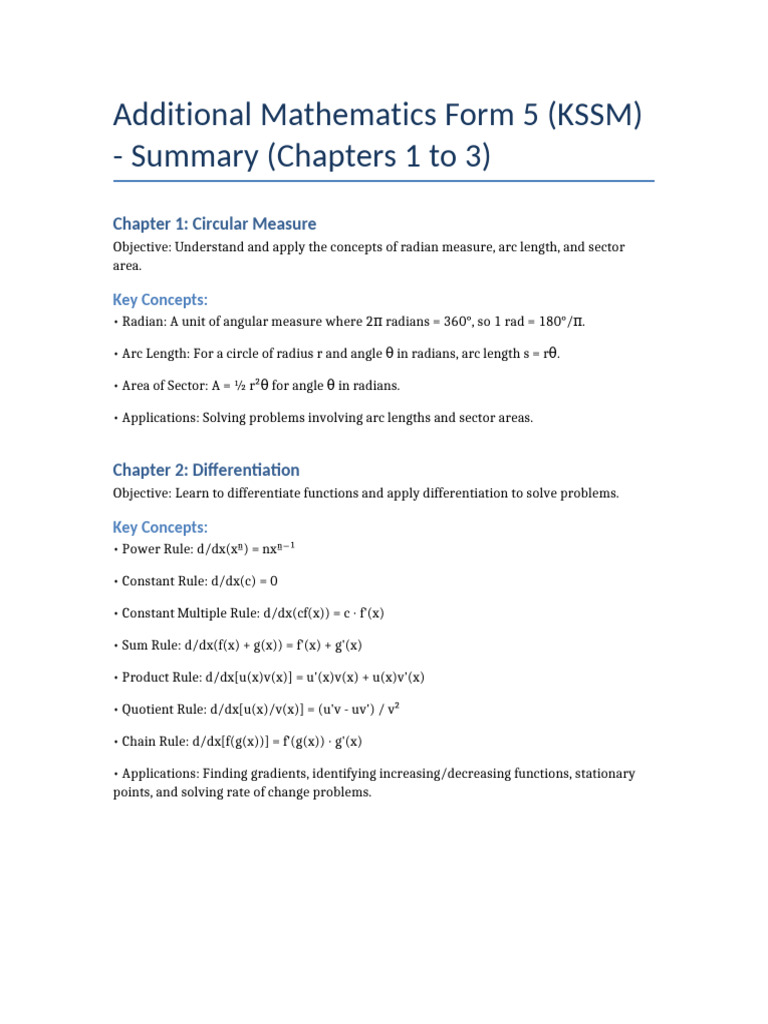 AddMath Form 5: Chapters 1-3 Summary | PDF