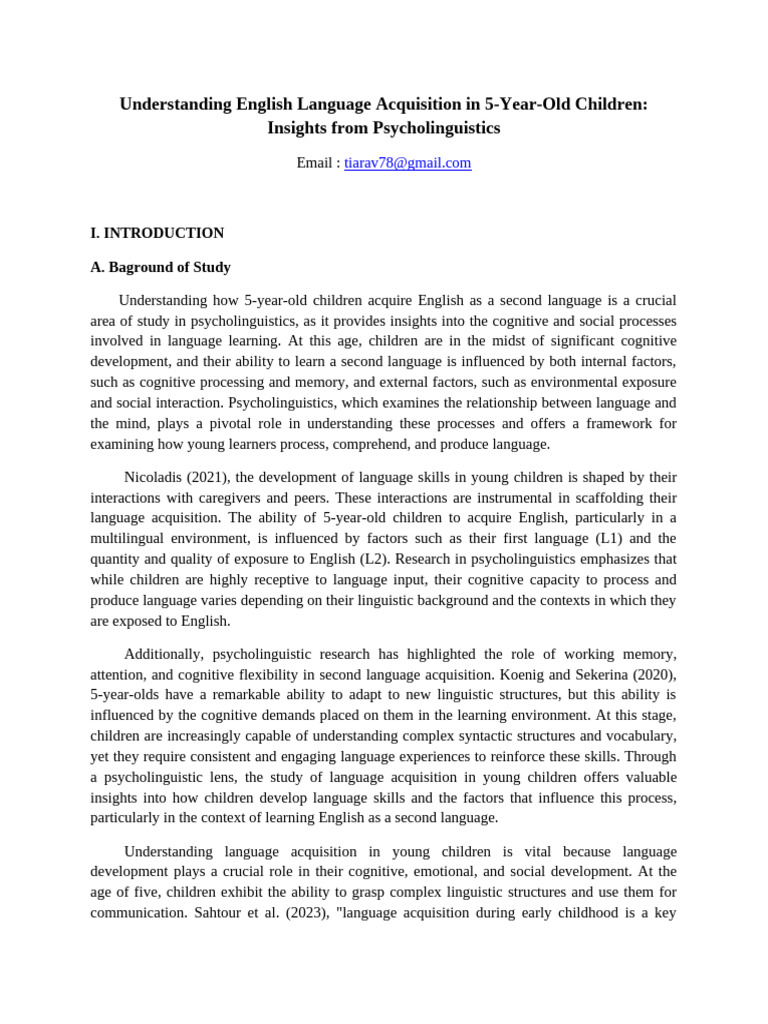 Psycholinguistics of English Acquisition in Kids | PDF | Language ...