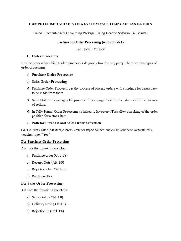 Class Note 2 On Order Processing (Without GST) | PDF | Receipt | Business