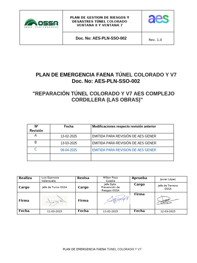 Plan de Emergencia Túnel Colorado V7 | PDF | Temblores | Riesgo