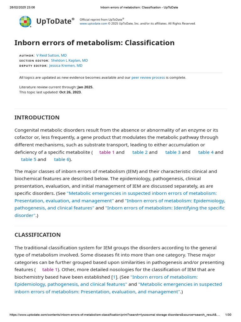 Inborn Errors of Metabolism: Classification | PDF | Metabolism ...