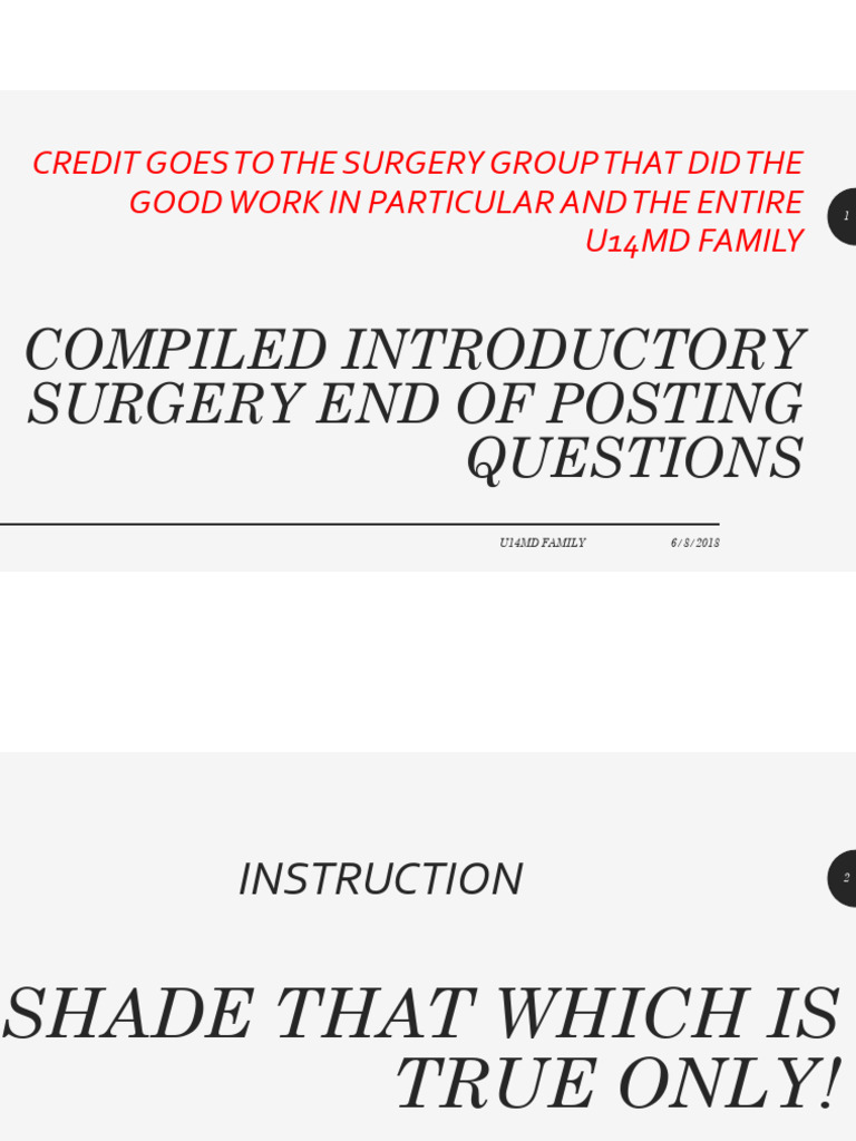 Introductory Surgery Exam Questions | PDF | Thorax | Medical Specialties