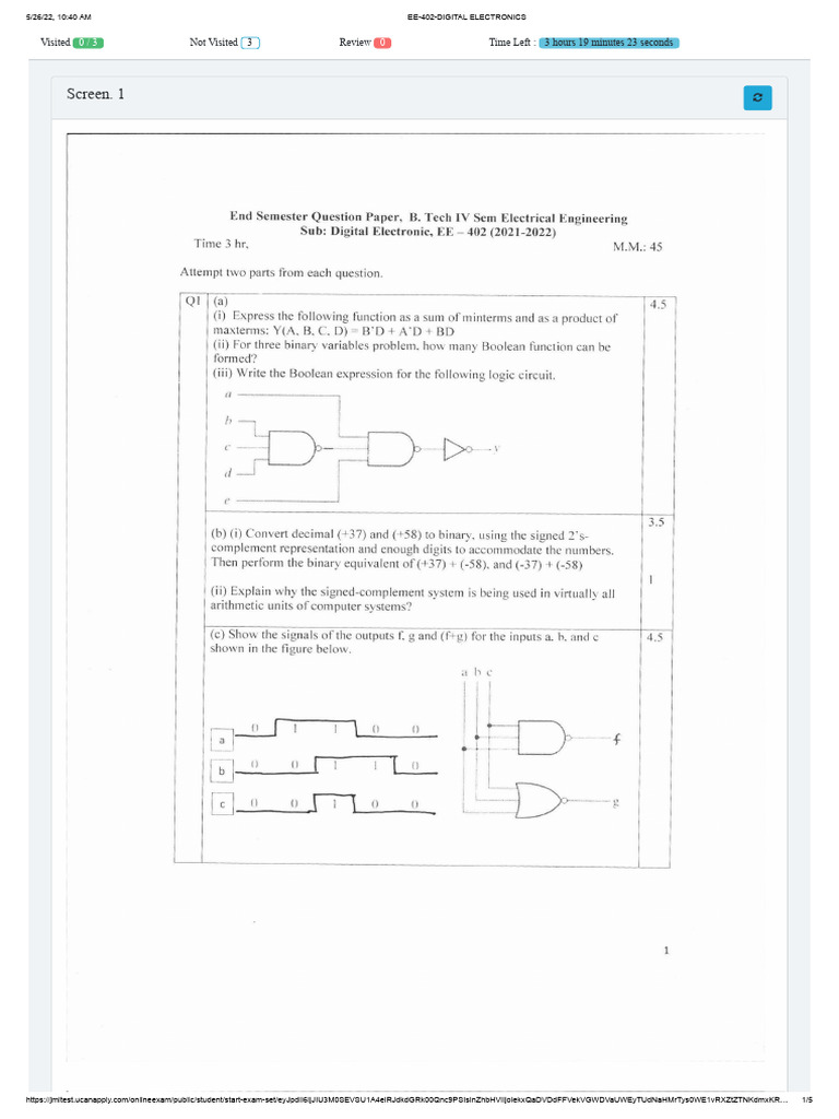 EE-402 Digital Electronics Exam Link | PDF