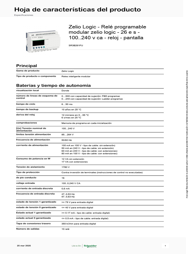 Relé Programable Zelio Logic SR3B261FU | PDF | Residuos | Relé