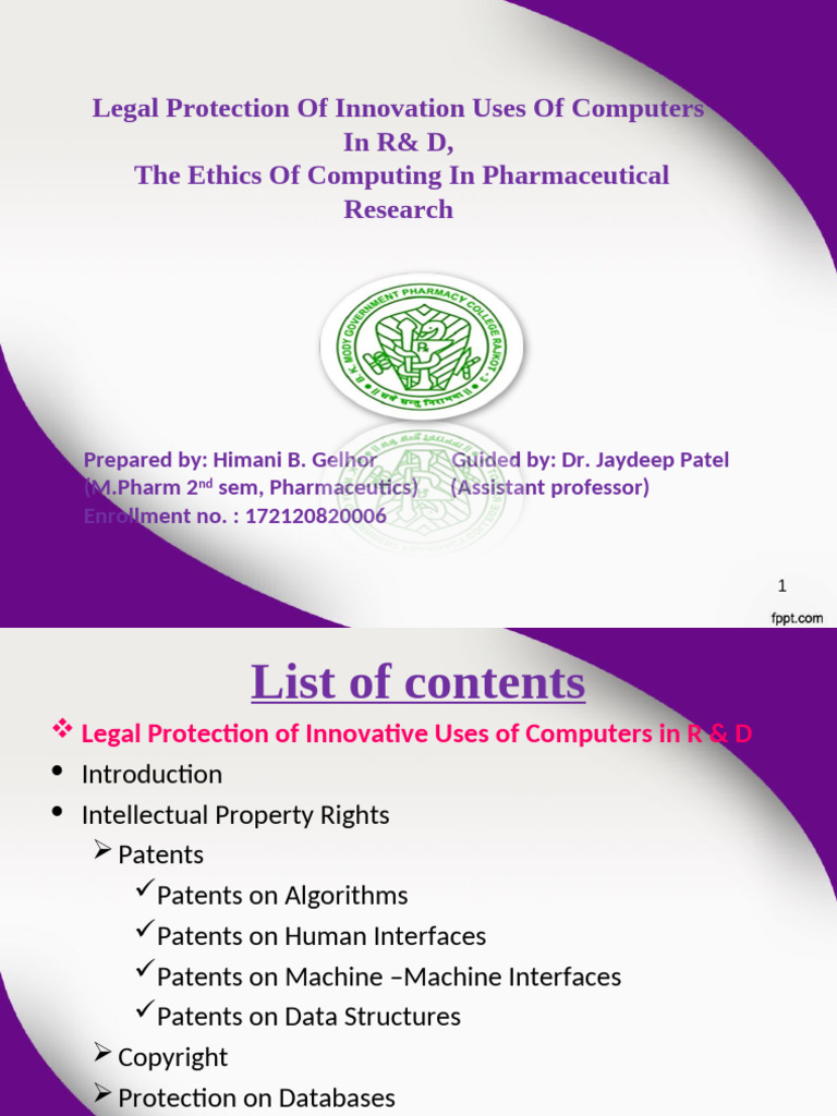 Ethics and Legalities in Pharma Computing | PDF | Intellectual Property ...
