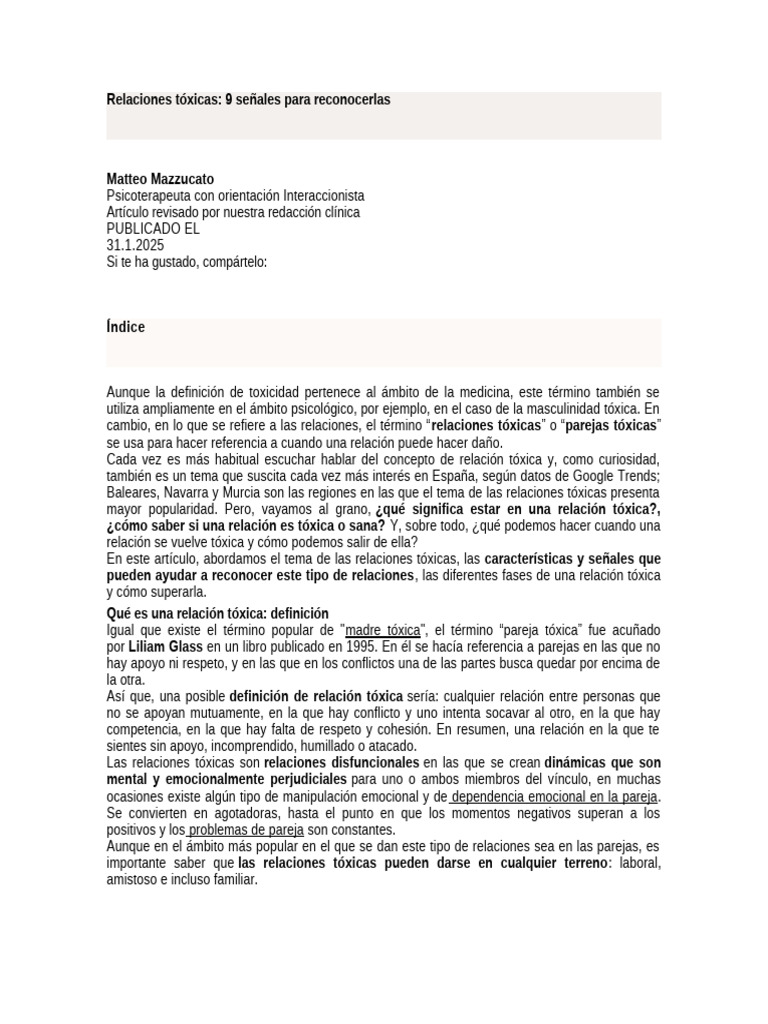 9 señales de relaciones tóxicas | PDF | Amor | Las emociones