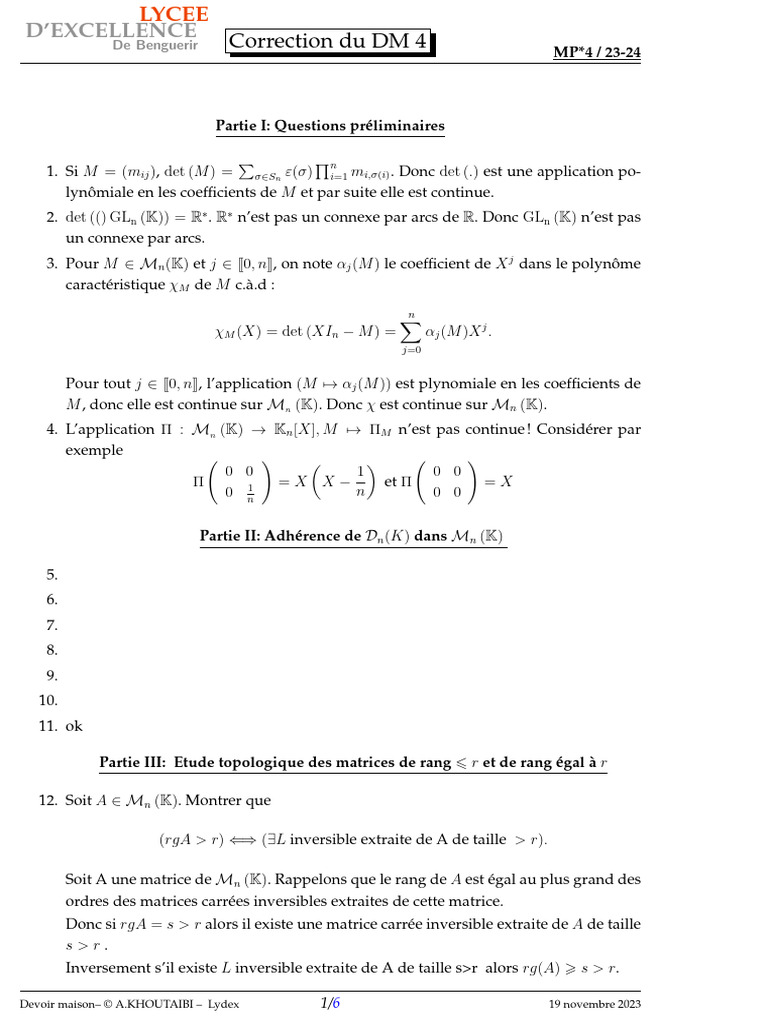 Correction DM 4 - Matrices et Topologie | PDF | Compacité ...
