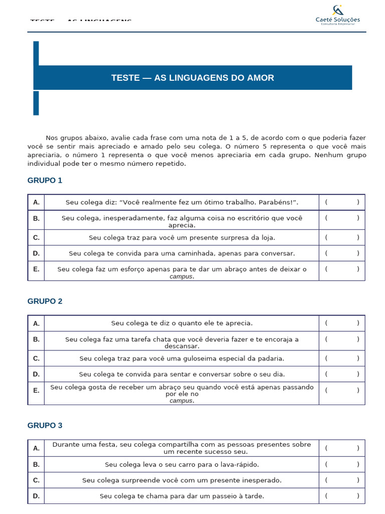 Teste das Linguagens do Amor | PDF