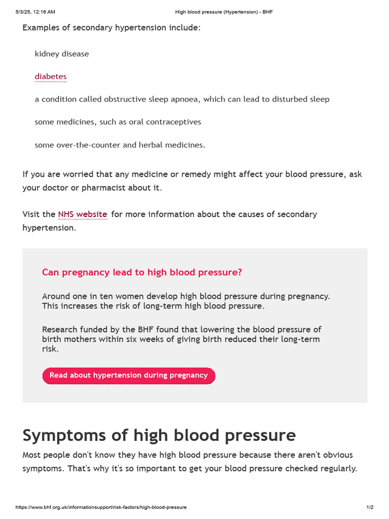High Blood Pressure (Hypertension) - BHF3 | PDF | Hypertension ...