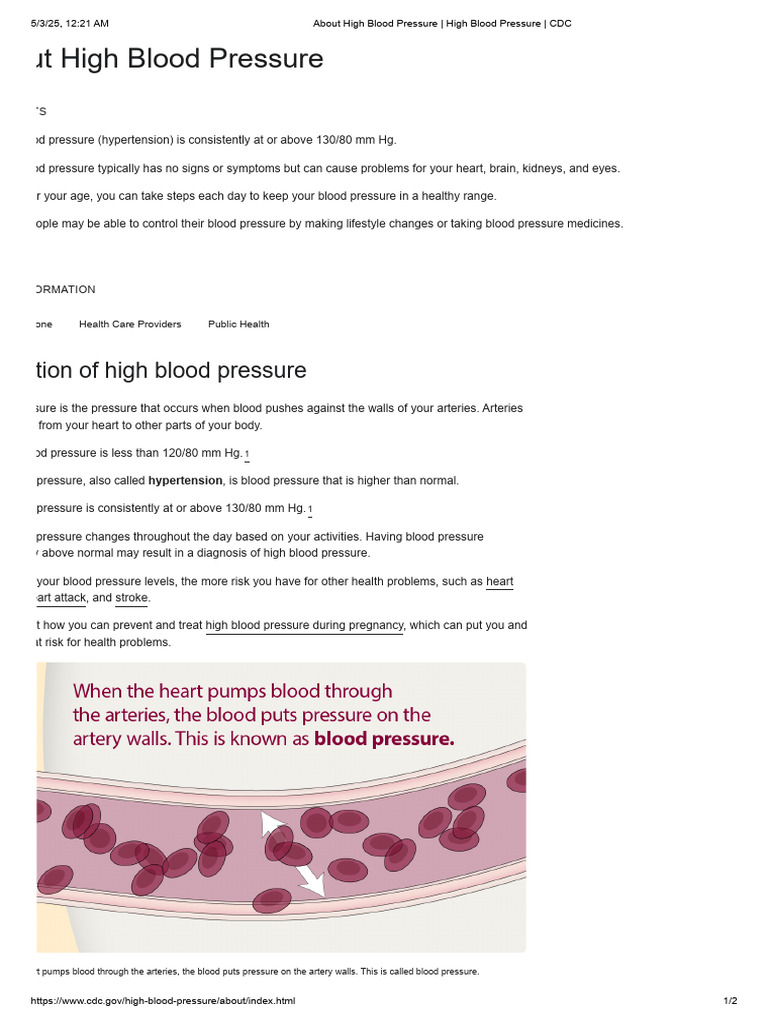 About High Blood Pressure - High Blood Pressure - CDC1 | PDF