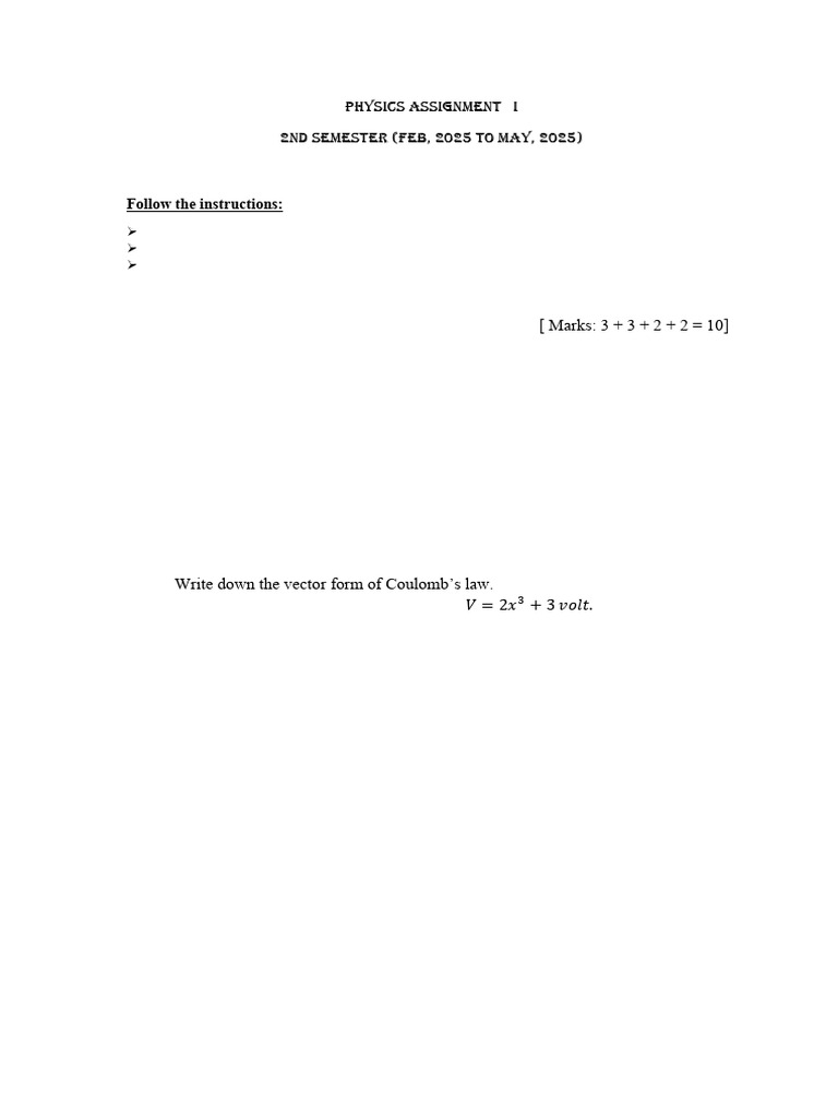 Physics Assignment 2nd Semester 2025 | PDF