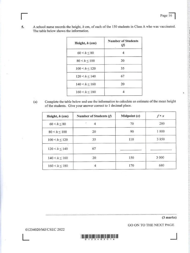 Csec Math June 2022 Cummulative Frequency | PDF