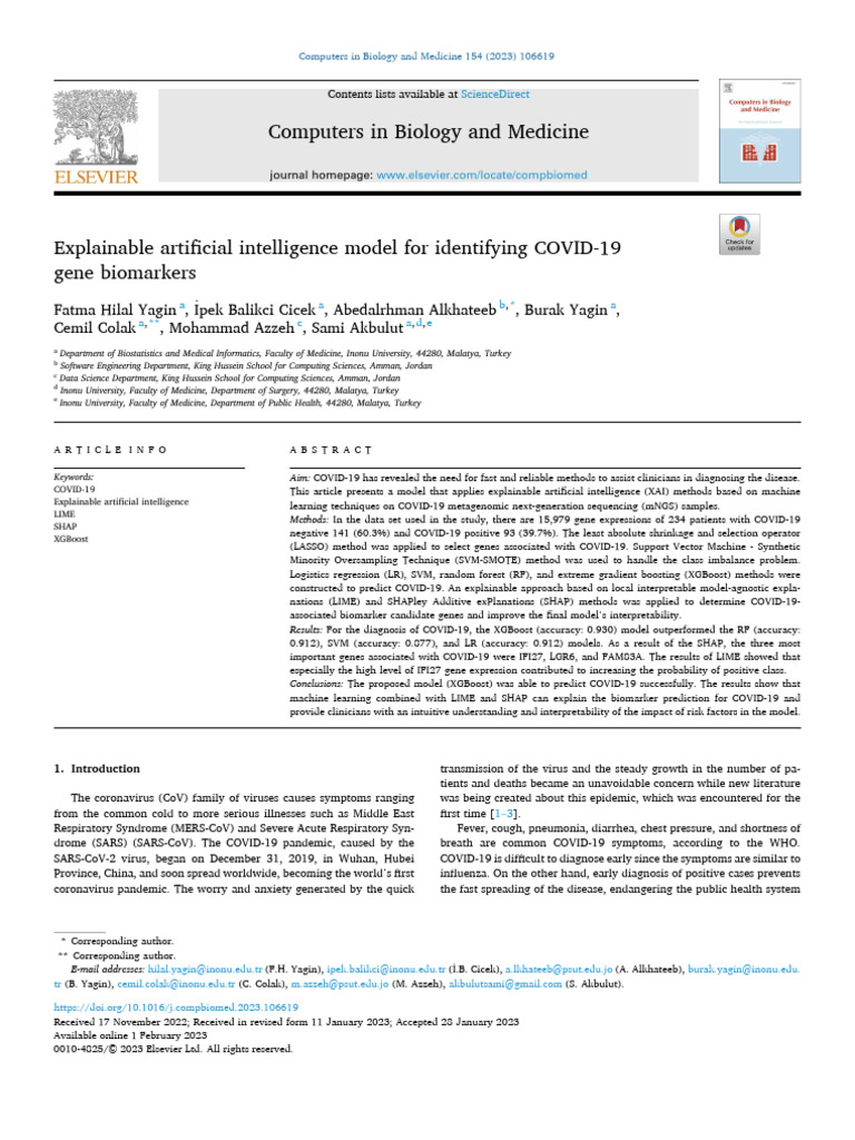 Explainable Artificial Intelligence Model For Identifying COVID-19 ...