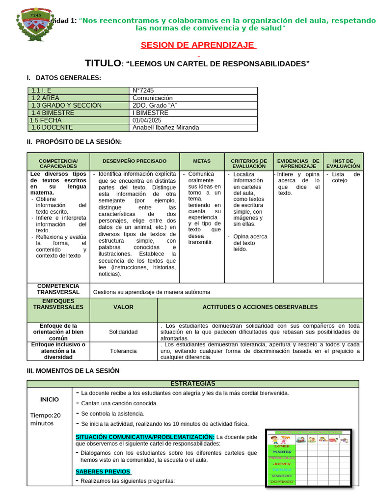 Cartel de Responsabilidades Escolares | PDF | Salón de clases | Aprendizaje